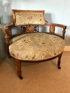 Victorian Inlaid Tub Chair and Footstool c1890